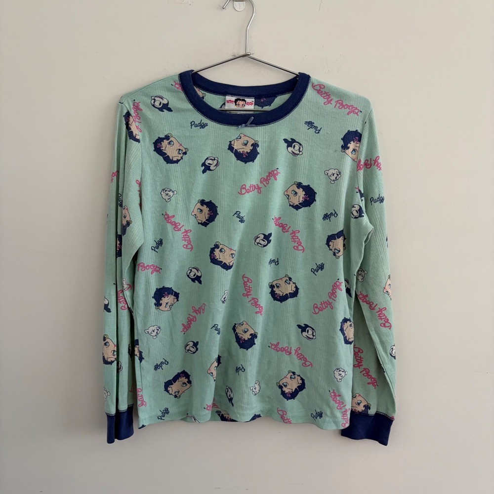 Betty Boop Vintage Mint Green Waffle Knit Pajama Top Large